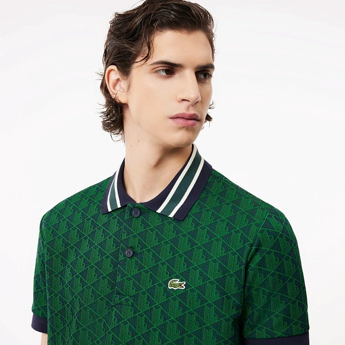 Рубашка поло Lacoste Classic Fit Contrast Collar Monogram Motif Polo Navy Blue/Green